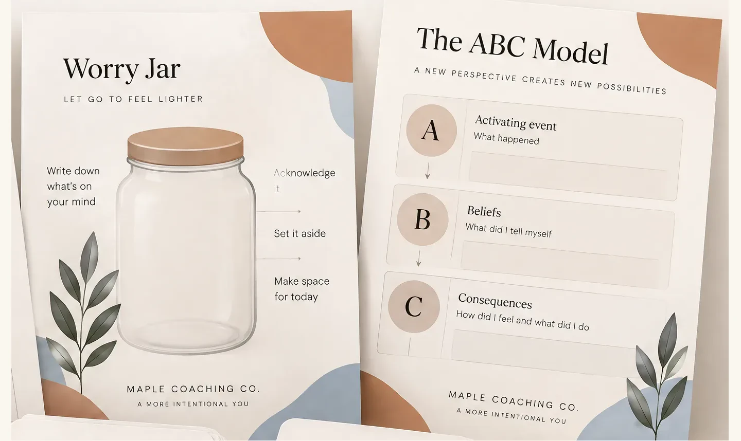 Template pages: Worry Jar and ABC Model